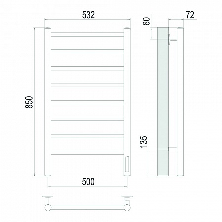Аврора П8 500х850 Электро Полотенцесушитель TERMINUS Сатин Новошахтинск - фото 4
