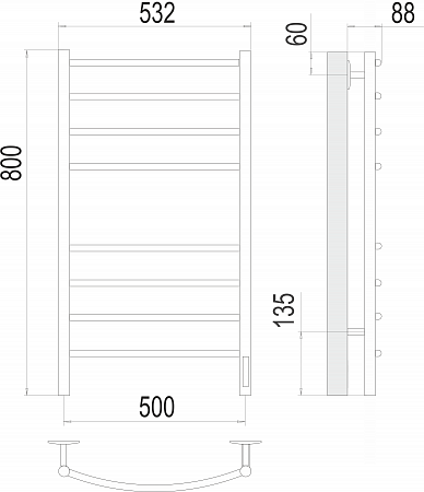 Классик П8 500х800 электро КС 9005 матовый Полотенцесушитель TERMINUS Новошахтинск - фото 3