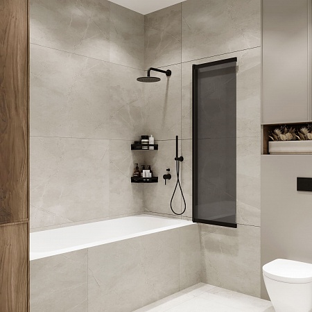 Шторка на ванну слайдер Terminus Ното 01 1500х900 проф.черный, тонированная Новошахтинск - фото 3