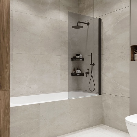 Шторка на ванну распашная Terminus Ното 02 1500х700 проф.черный, тонированная Новошахтинск - фото 1