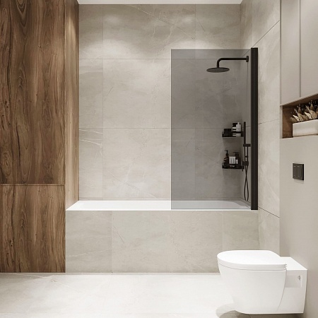 Шторка на ванну распашная Terminus Ното 02 1500х700 проф.черный, тонированная Новошахтинск - фото 3