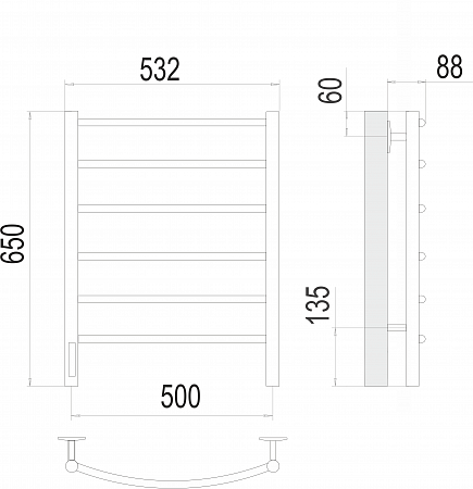Классик П6 500х650 Электро слева Полотенцесушитель  TERMINUS Новошахтинск - фото 3