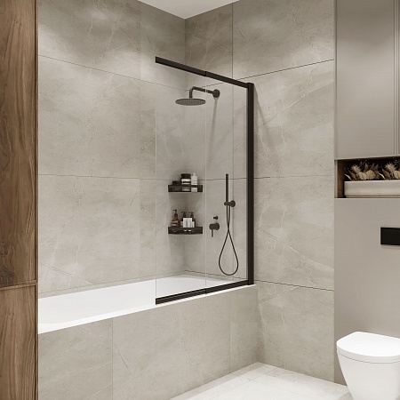 Шторка на ванну слайдер Terminus Ното 01 1500х900 проф.черный Новошахтинск - фото 1